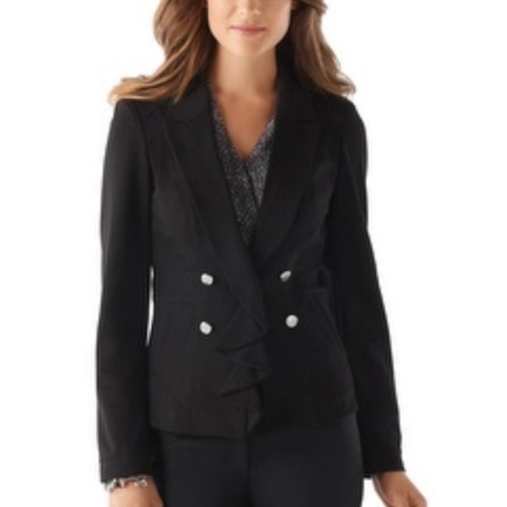 WHBM Ponte Military Ruffle Blazer